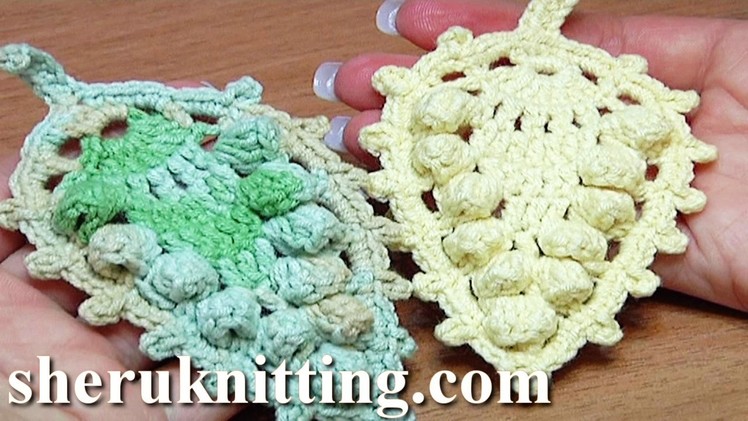 Crochet Leaf With Popcorn Stitches Around How to Tutorial 17