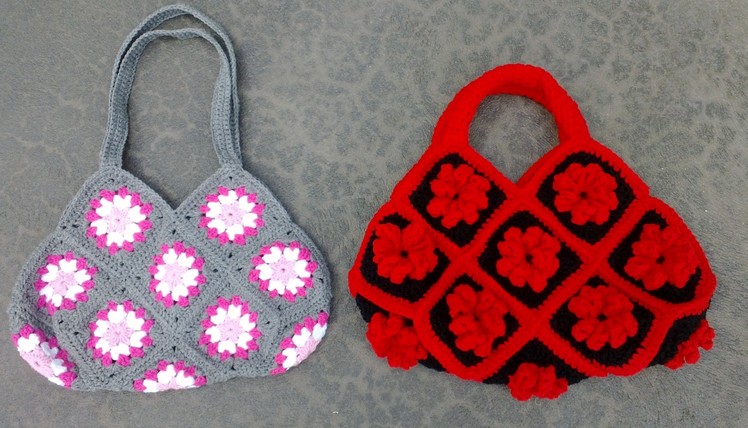 Granny Square Bag Crochet Tutorial Part 2 of 3 - Handles Version 1 of 2