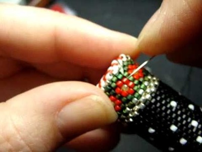 How To Bead Flat Circular Peyote Stitch Add A Lid Snowman Needle Case by Beth Murr