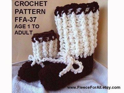RIB CUFF BOOT SLIPPERS, crochet pattern, FP AND BP double crochet demonstrated