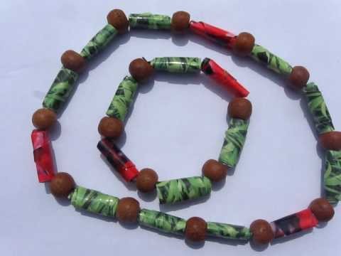 A Necklace & Bracelet set made with recycled paper beads