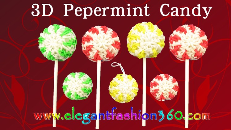 Rainbow Loom Peppermint Lollipop.Candy.Ornament.Holiday 3D Charm - How to Loom Bands