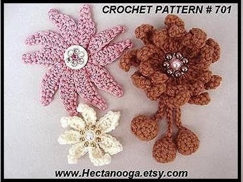 DIY crochet a multi petal flower. how to crochet a brooch or hat pin