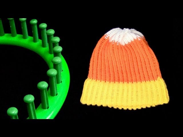 How to make a Candy Corn Beanie Hat on a Round Knitting Loom