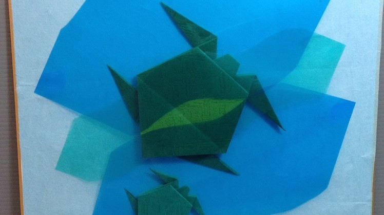 Origami Turtle and Baby in the Ocean Display Shikishi