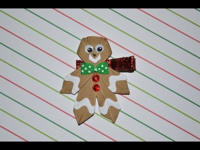 GINGERBREAD MAN Ribbon Sculpture Christmas Holiday Hair Clip Bow DIY Free Tutorial by Lacey