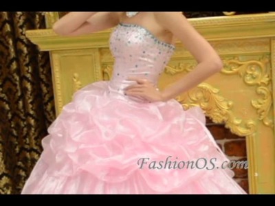 Pink Ball Gown Strapless Organza Beading 2015 Quinceanera Dress-magicmiss.com
