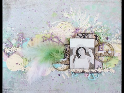 Soft colored mixed media layout Panpastel background and home depot colorsamples.