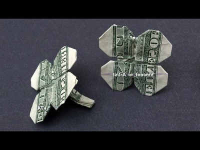 4-Leaf Clover made with $1 bill -  Money Origami - Dollar Bill Art
