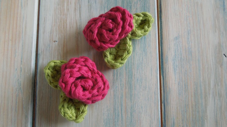 (crochet) How To - Crochet a Mini Rose with Leaves - Yarn Scrap Friday