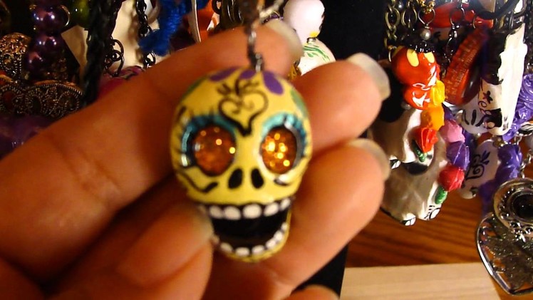 Finished Handmade Clay Sugar Skull Jewelry Necklaces Arts and Crafts Handmade Arte De Mi Familia