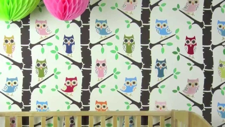 Nursery Decorating Ideas with Forest Full of Owls Wall Stencil
