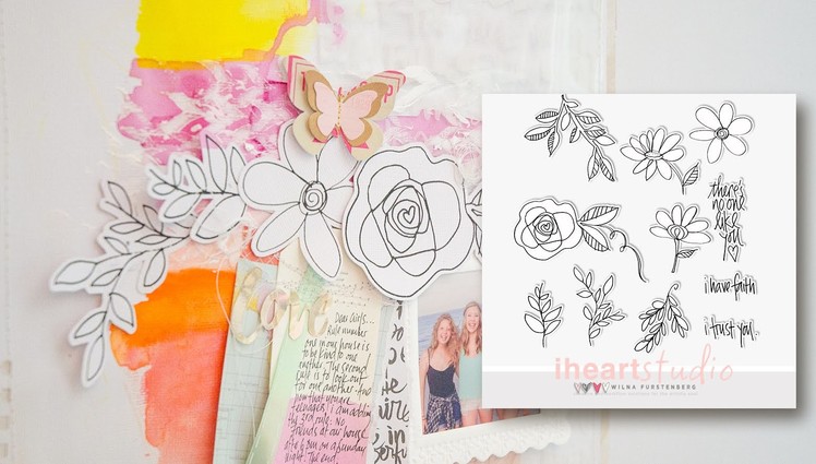 LOVE flower doodles Scrapbooking Process video by Wilna