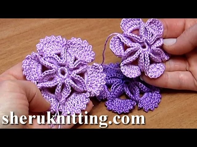Crochet 3D Center Flower Tutorial 7 Blume mit leichtem 3D-Effekt häkeln
