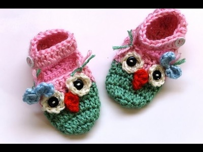 Crochet owl booties with ankle strap