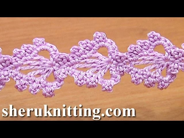Crochet Ribbon Tape Leaf Motif Tutorial 26 Picot Trim Around