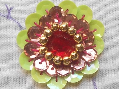 HAND EMBROIDERY: How to do- A Big Beautiful rosette Sequin Flower using Kundan Stone & Beads