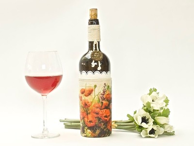 How to decorate a glass bottle - decoupage DIY