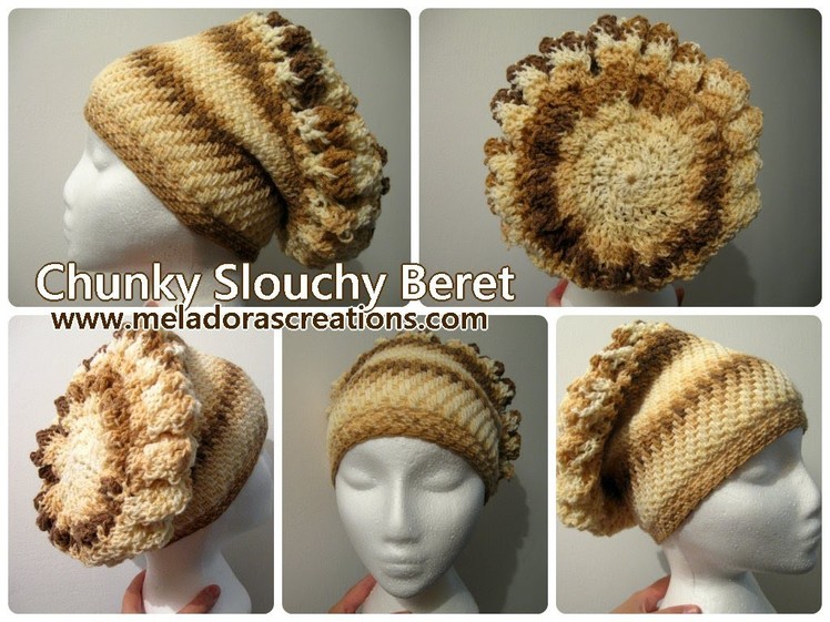 Chunky Slouchy Beret - Left Handed Crochet Tutorial - Thick crochet Mesh. Brick Stitch
