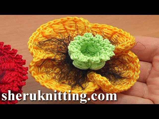 Crochet Poppy Flower Tutorial 68 Part 2 of 3 Bullion Block Stitch Flower