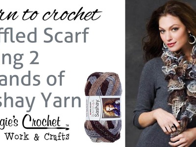 Crochet Super Easy Ruffled Scarf Using 2 Strands of Sashay Yarn