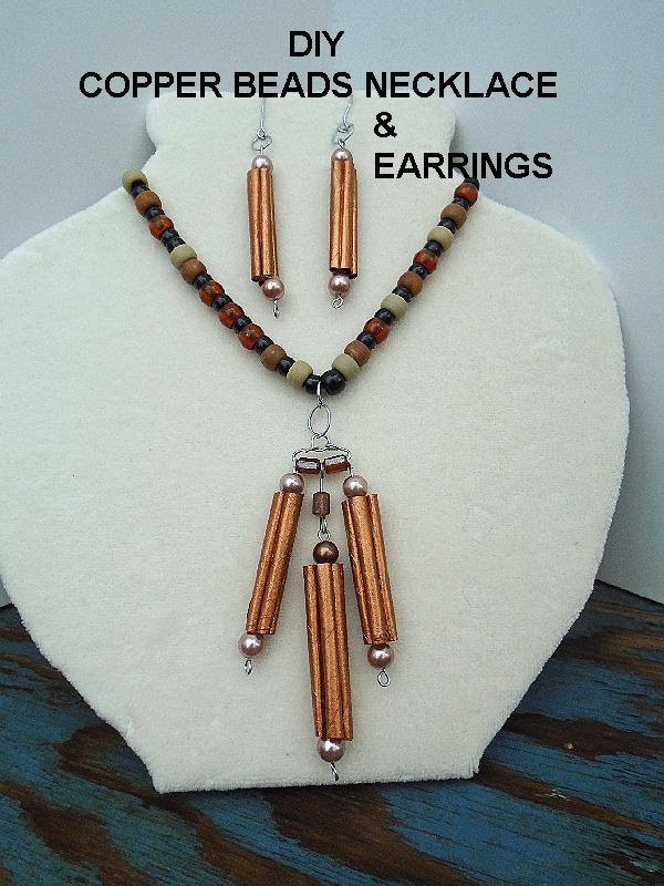 DIY, COPPER BEADS NECKLACE AND EARRINGS, paper jewelry, JEWELRY MAKING