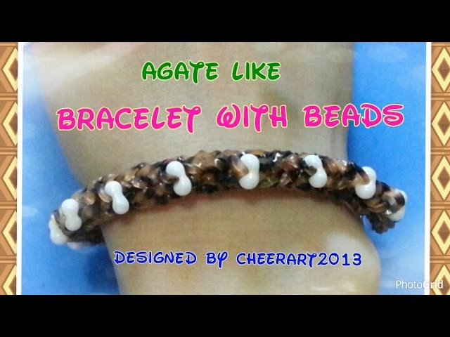 Diy loom bands agate like bracelet with beads rainbow loom tutorial彩虹橡筋手繩教學