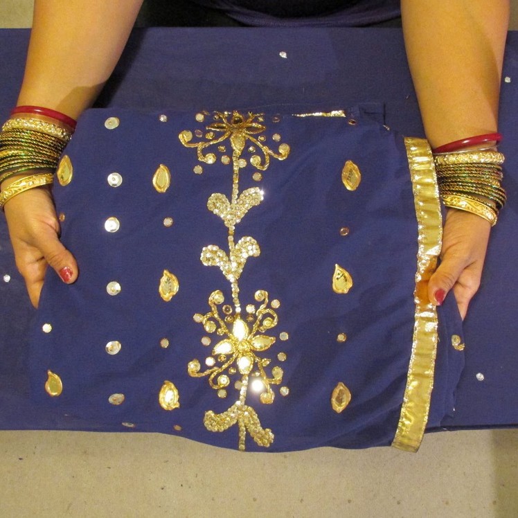 DIY: NO SEW ZORDOSI SAREE CREATIONS WITH SEQUINS, GOLDEN LEAF, BEADS AND TRIM.