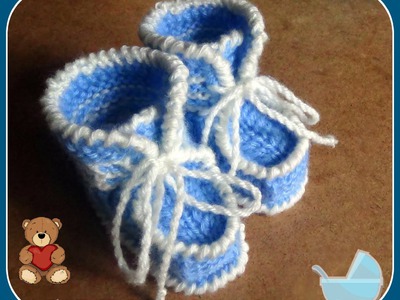 Голубые пинетки спицами. Часть 1(продолжение).knitting booties for the baby