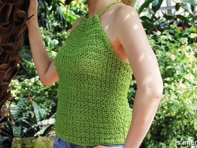 How to crochet a women's summer top using green wildflowers pattern