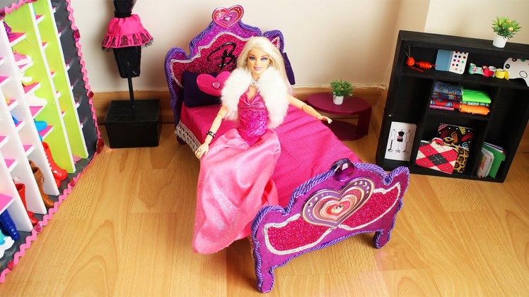 How to make a BARBIE DOLL BED - Tutorial- Doll Crafts