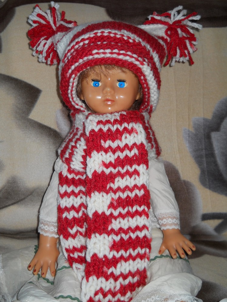 Комплект Красно-белый - вязание шарфа спицами - Scarf knitting