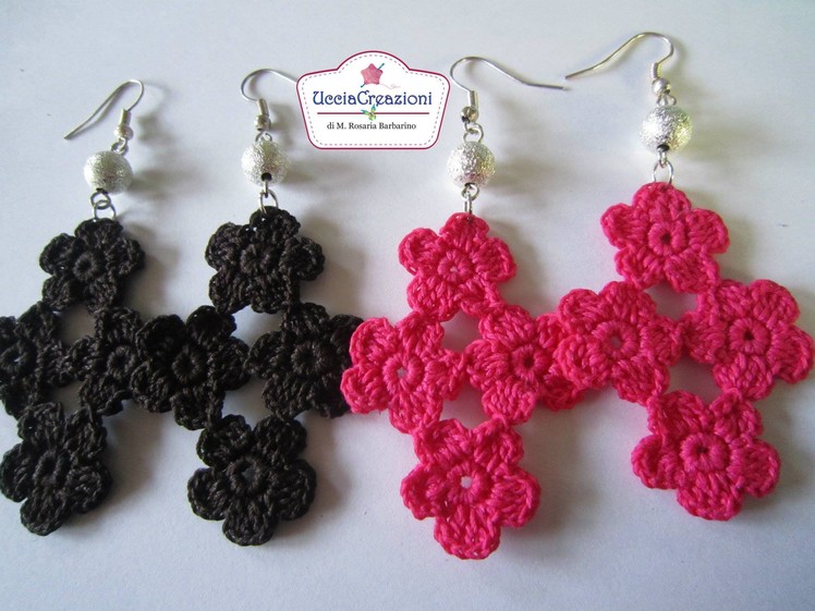 Tutorial 5. Orecchini con 4 fiorellini all'Uncinetto .How to Flower Crochet