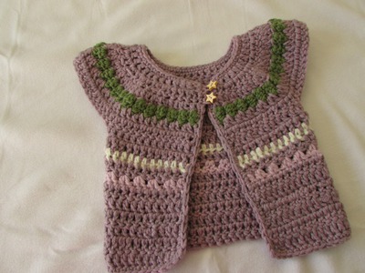 VERY EASY chunky crochet baby. girl's cardigan tutorial - fair isle sweater. jumper