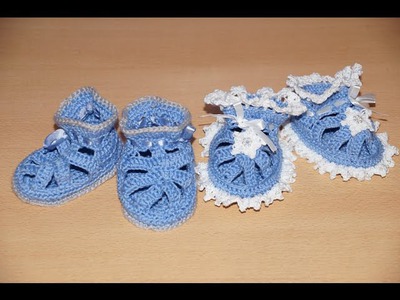 Вязание пинеток крючком  - шаг 2.    Crochet knitting bootees - Step 2 - knitting straps