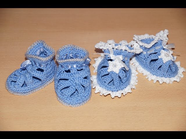 Вязание пинеток крючком  - шаг 2.    Crochet knitting bootees - Step 2 - knitting straps