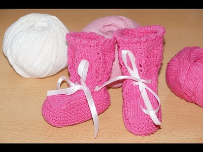Вязание спицами. Пинетки сапожки для новорожденных.   Knitting. Boots booties for babies