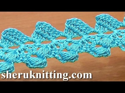 Asymmetric Crochet Lace Ribbon Tape Tutorial 22 Crochet Puff Stitch Around Double Post