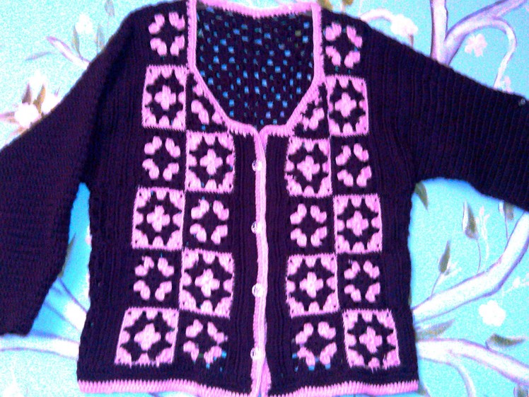 Crochet Cardigan sweater with granny squares.Video one