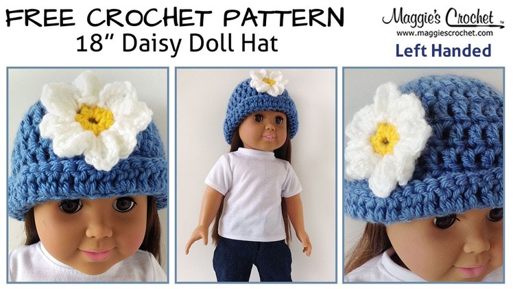 Daisy Hat for an 18" Doll Free Crochet Pattern - Left Handed