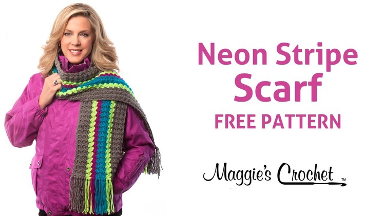 Deborah Norville Every Day Soft Yarn Neon Stripe Scarf Free Crochet Pattern - Right Handed