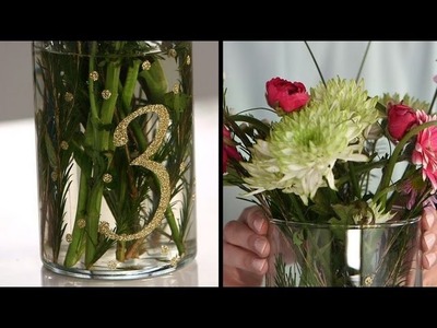 DIY Floral Centerpiece with Glitter Table Numbers | DIY Wedding