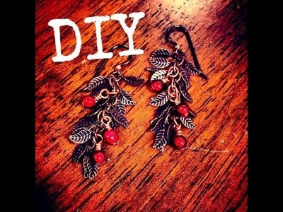 Holiday Berry Copper Leaf Chain Earrings DIY December Day 7