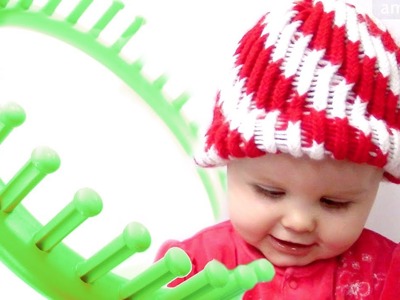 How to make a Peppermint Twist Beanie Hat on a Round Loom