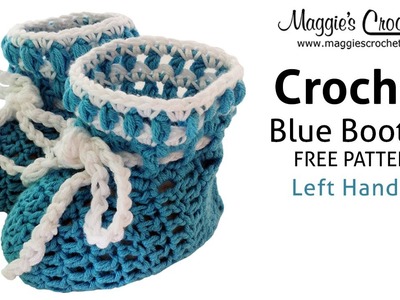 Blue Baby Bootie Free Crochet Pattern - Left Handed