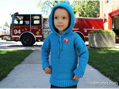 Crochet fire truck hooded pullover. Part 1 of 2