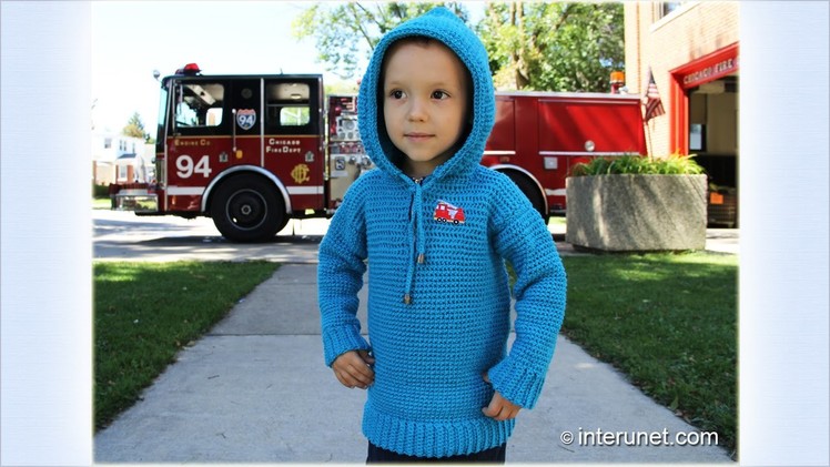 Crochet fire truck hooded pullover. Part 1 of 2
