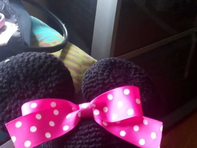Crochet Minnie Mouse beanie with earflaps.