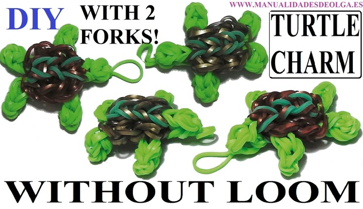 HOW TO MAKE TURTLE CHARM WITH 2 FORKS. WITHOUT RAINBOW LOOM. DIY