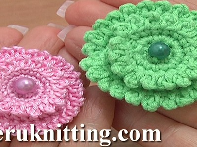 Layered Crochet Stuffed Flower Button Tutorial 6 Part 2 of 2 Decrease Stitches